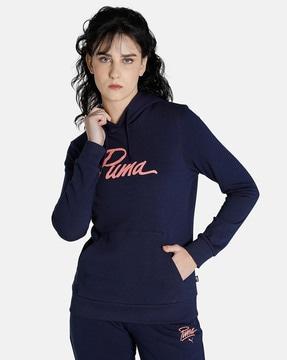 brand print kangaroo pocket hoodie