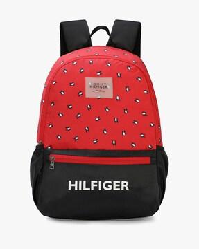 brand print laptop backpack with adjustable straps