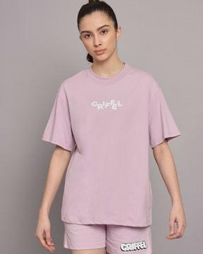 brand print loose fit crew-neck t-shirt