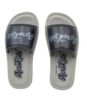 brand print open-toe slides