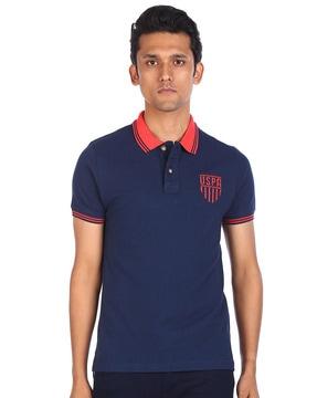 brand print polo t-shirt with contrast tipping