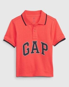 brand print polo t-shirt with contrast tipping