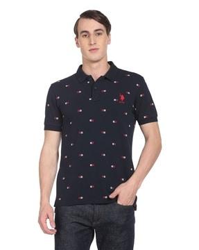 brand print polo t-shirt with ribbed collar