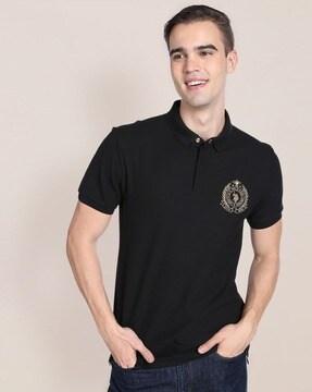brand print polo t-shirt with spread collar