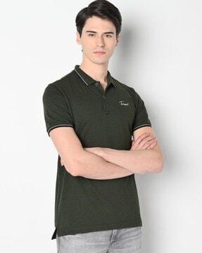 brand print polo t-shirt with tipping