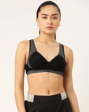 brand print push-up sports bra