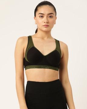 brand print push-up sports bra