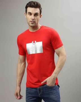 brand print regular fit crew-neck t-shirt