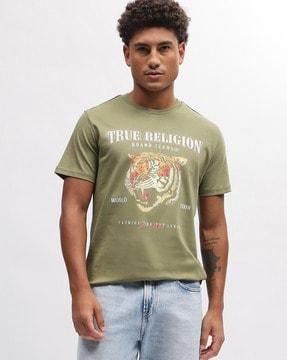 brand print regular fit crew-neck t-shirt