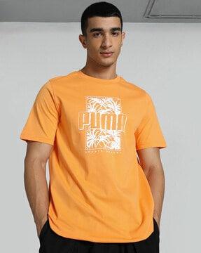 brand print regular fit crew-neck t-shirt