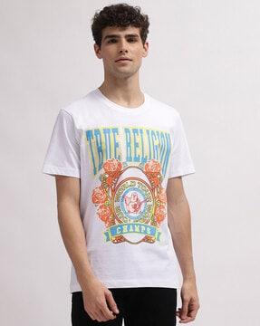 brand print regular fit crew-neck t-shirt