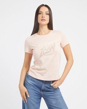 brand print regular fit crew-neck t-shirt