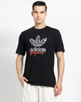 brand print regular fit crew-neck t-shirt