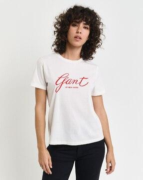 brand print regular fit crew-neck t-shirt