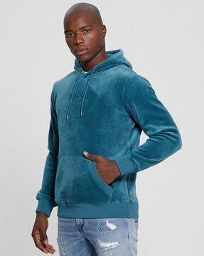 brand print regular fit hoodie with kangaroo pocket