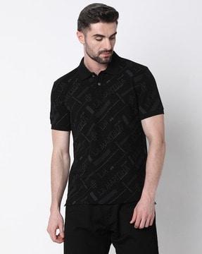 brand print regular fit polo t-shirt