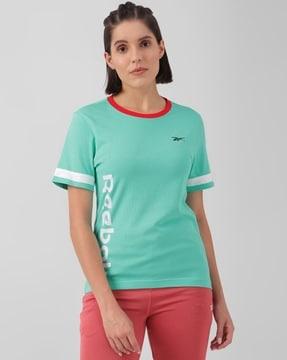 brand print regular fit round-neck t-shirt