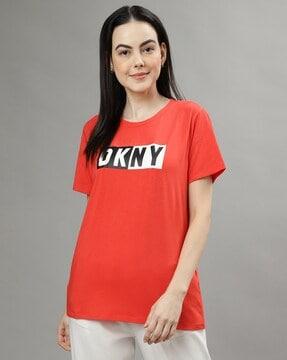 brand print regular fit round-neck t-shirt