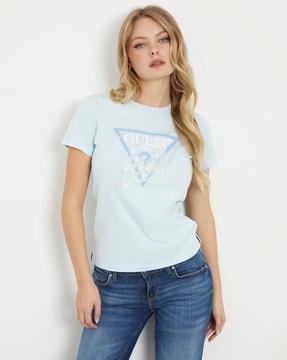 brand print regular fit round-neck t-shirt