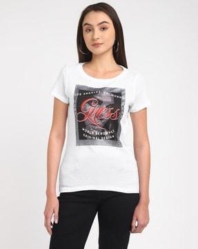 brand print regular fit round-neck t-shirt