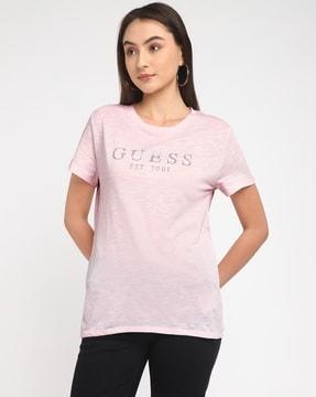 brand print regular fit round-neck t-shirt