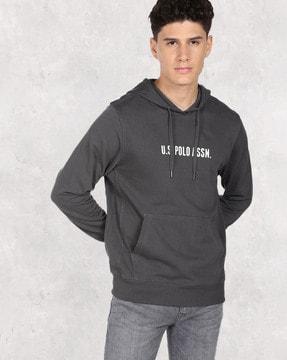 brand print ribbed-hems hoodie