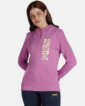 brand print ribbed hems hoodie