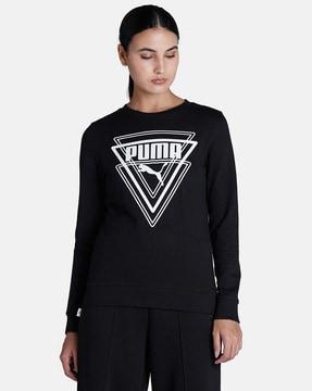 brand print ribbed hems sweatshirt