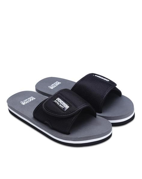 brand print round-toe slip-on slides