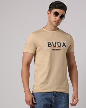 brand print slim fit crew-neck t-shirt