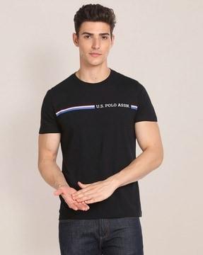 brand print slim fit crew neck t-shirt