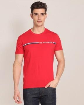 brand print slim fit crew neck t-shirt