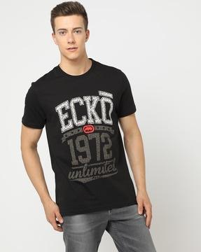 brand print slim fit crew-neck t-shirt