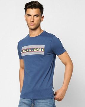 brand print slim fit crew-neck t-shirt