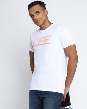 brand print slim fit crew-neck t-shirt