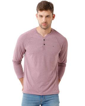 brand print slim fit henley t-shirt