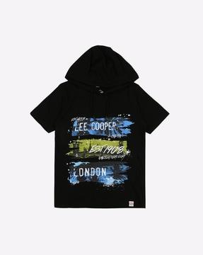 brand print slim fit hooded t-shirt