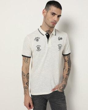 brand print slim fit polo t-shirt