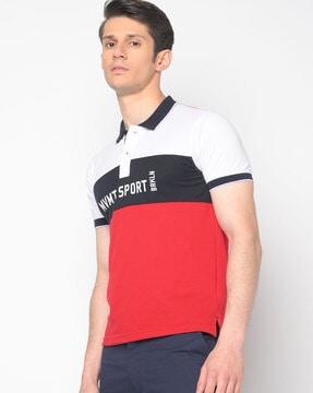 brand print slim fit polo t-shirt