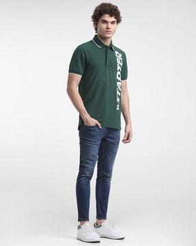 brand print slim fit polo t-shirt