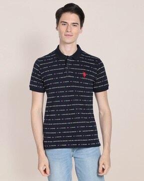 brand print slim fit polo t-shirt