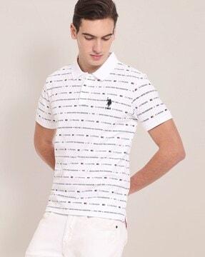 brand print slim fit polo t-shirt