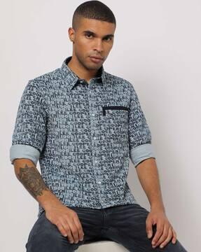 brand print slim fit shirt with patch pocket