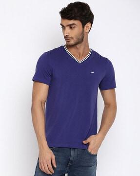 brand print slim fit v-neck t-shirt