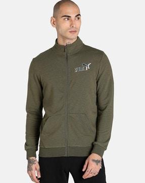 brand print slim fit zip-front track jacket