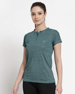 brand print t-shirt with half front zip