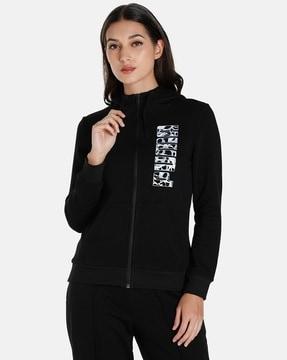 brand print zip-front hoodie