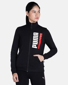 brand print zip-front jacket