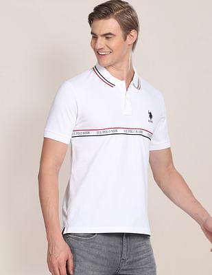 brand tape slim fit polo shirt