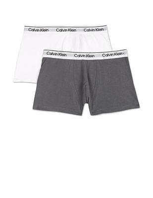 branded waist solid cotton blend trunks - pack of 2